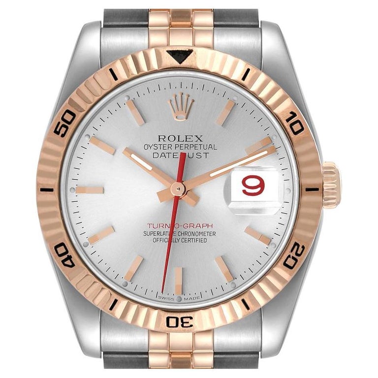Rolex Turnograph Datejust Steel Rose Gold Silver Dial Mens Watch 116261 For  Sale at 1stDibs
