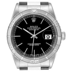 Rolex Turnograph Datejust Steel White Gold Black Dial Men's Watch 16264 Box Card