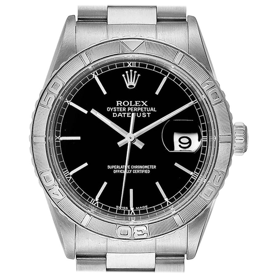 Rolex Turnograph Datejust Steel White Gold Black Dial Men's Watch 16264 For Sale
