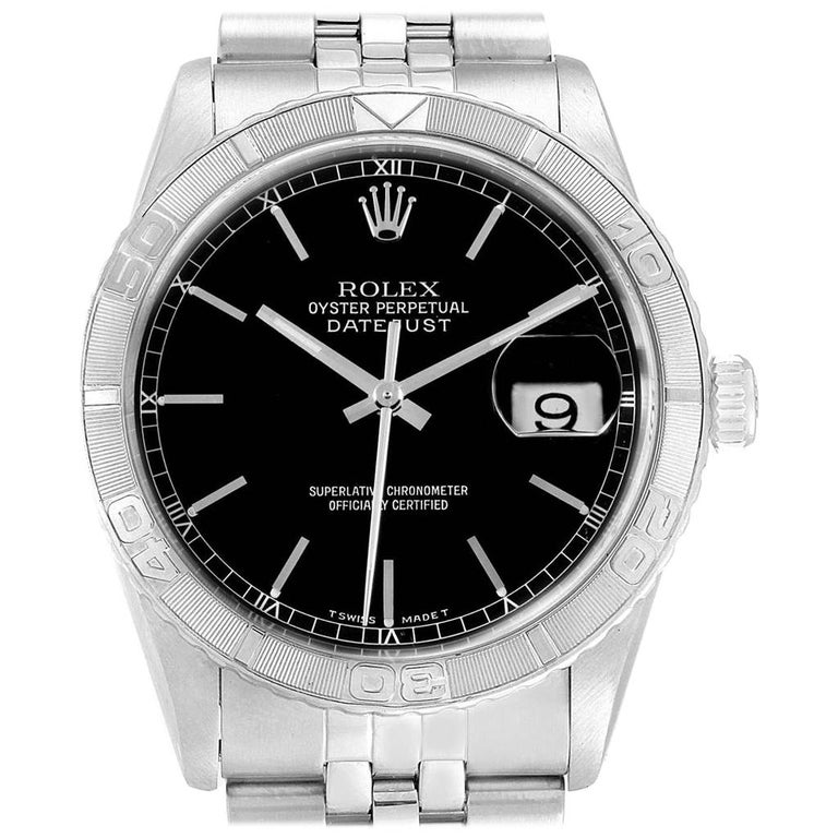 Rolex Turnograph Datejust Steel White Gold Black Dial Men's Watch 16264 ...