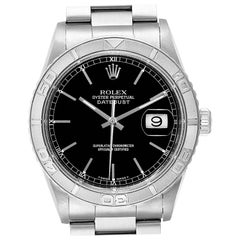 Rolex Turnograph Datejust Steel White Gold Black Dial Men's Watch 16264