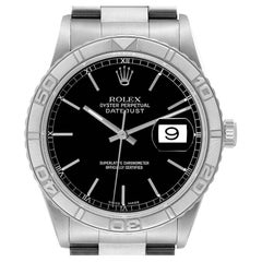 Rolex Turnograph Datejust Steel White Gold Black Dial Watch 16264 Box Papers