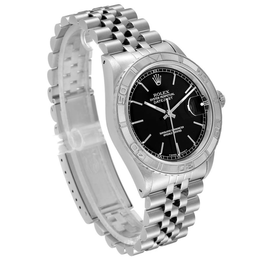 Rolex Turnograph Datejust Steel White Gold Black Dial Watch 16264 In Excellent Condition For Sale In Atlanta, GA