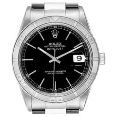 Rolex Turnograph Datejust Steel White Gold Black Dial Watch 16264