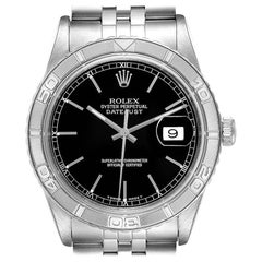 Rolex Turnograph Datejust Steel White Gold Black Dial Watch 16264