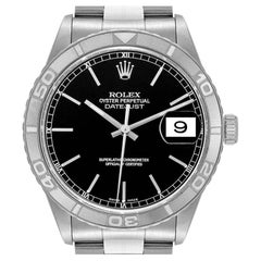 Rolex Turnograph Datejust Steel White Gold Black Dial Watch 16264 Papers