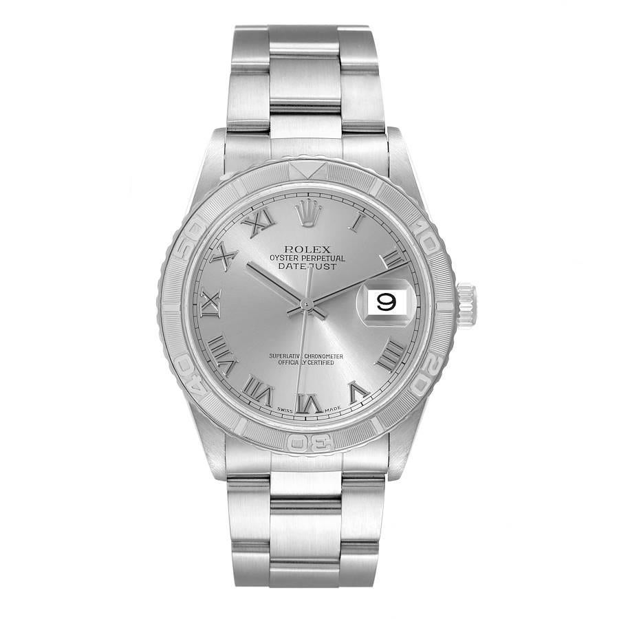 Rolex Turnograph Datejust Steel White Gold Mens Watch 16264 Box Papers. Officially certified chronometer self-winding movement with quickset date function. Stainless steel case 36.0 mm in diameter. Rolex logo on a crown. 18k white gold bidirectional