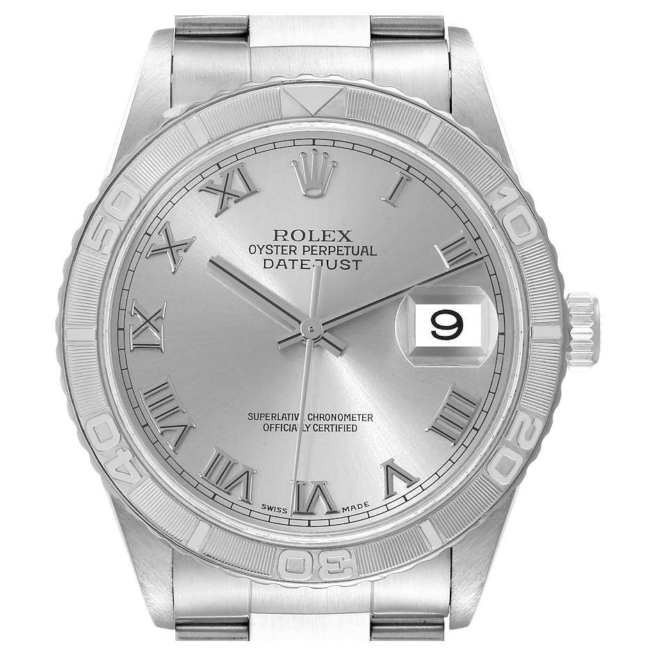 Rolex Turnograph Datejust Steel White Gold Mens Watch 16264 Box Papers