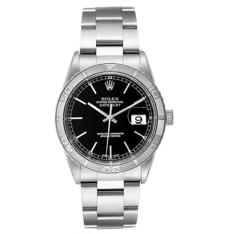 Rolex Turnograph Datejust Steel White Gold Mens Watch 16264 Papers. Officially certified chronometer self-winding movement. Stainless steel case 36.0 mm in diameter. Rolex logo on a crown. 18k white gold bidirectional rotating turnograph bezel.
