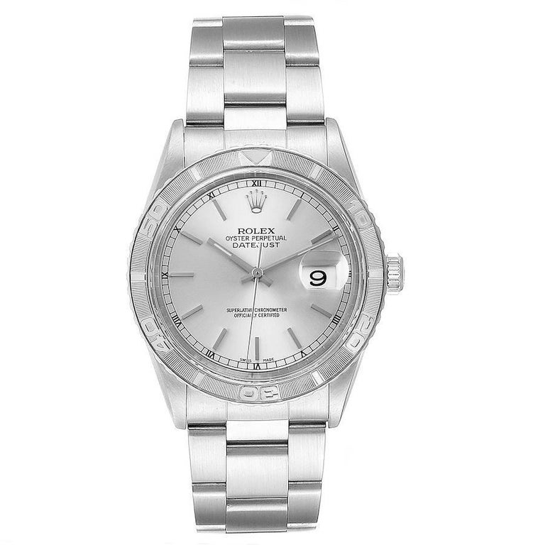 Rolex Turnograph Datejust Steel White Gold Silver Dial Mens Watch 16264. Officially certified chronometer self-winding movement with quickset date function. Stainless steel case 36.0 mm in diameter. Rolex logo on a crown. 18k white gold