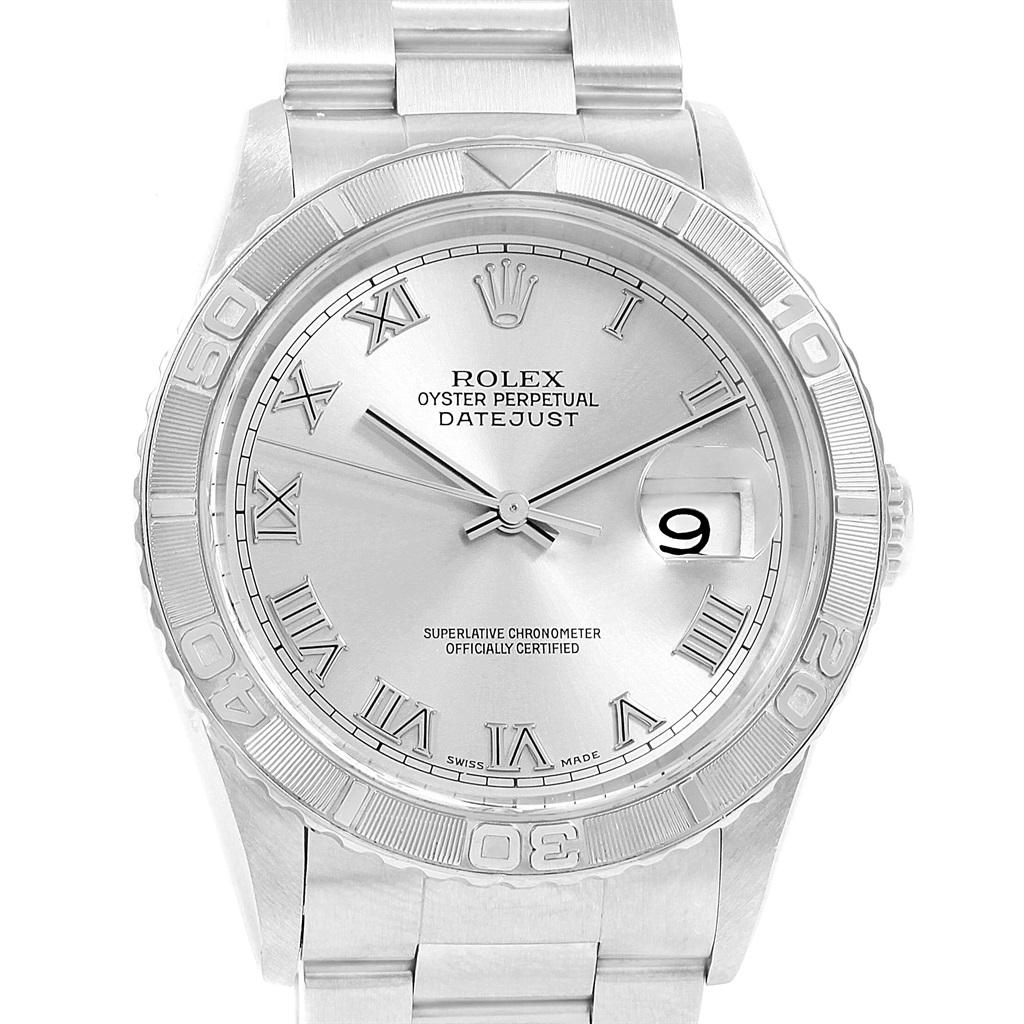 Rolex Turnograph Datejust Steel White Gold Silver Dial Men’s Watch 16264 In Excellent Condition In Atlanta, GA