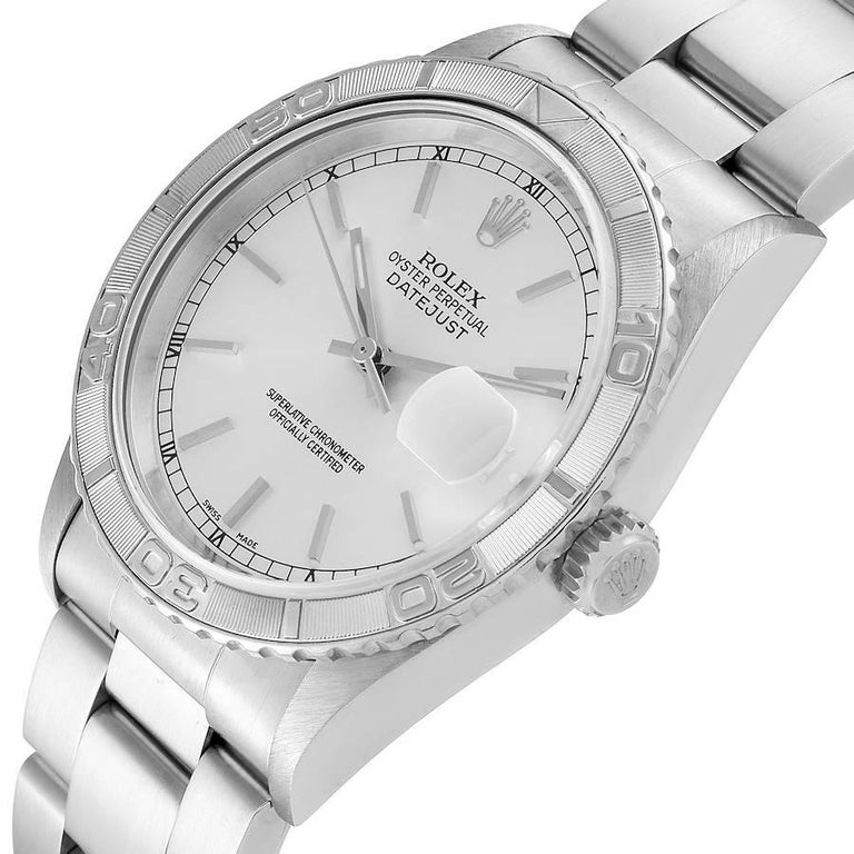 Rolex Turnograph Datejust Steel White Gold Silver Dial Mens Watch 16264 1