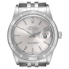 Rolex Turnograph Datejust Steel White Gold Silver Dial Mens Watch 16264