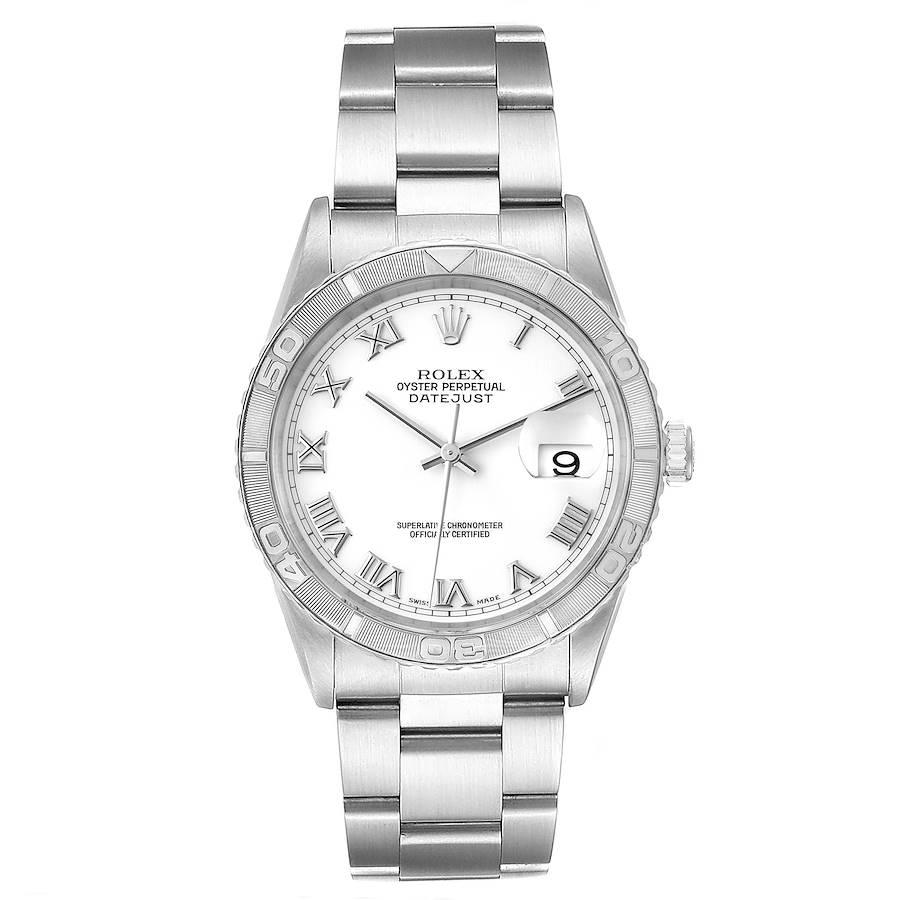 Rolex Turnograph Datejust Steel White Gold White Dial Watch 16264. Officially certified chronometer self-winding movement with quickset date function. Stainless steel case 36.0 mm in diameter. Rolex logo on a crown. 18k white gold bidirectional