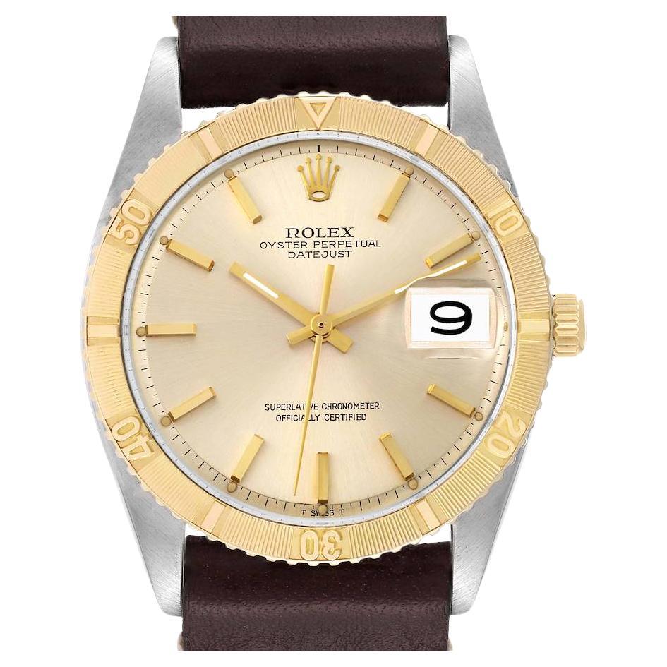 Rolex Turnograph Datejust Steel Yellow Gold Brown Strap Vintage Watch