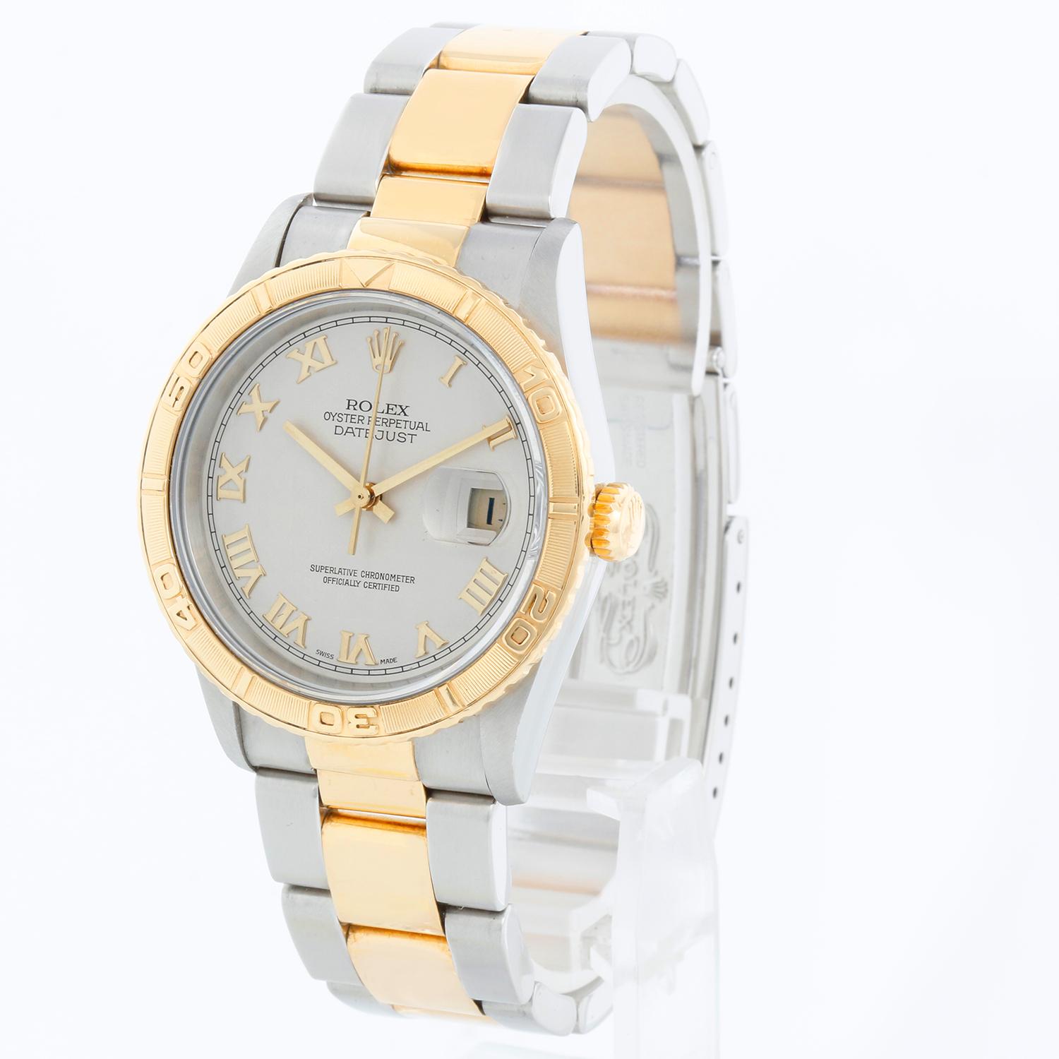 Rolex Turnograph Men's 2-Tone Watch 16263 - Automatic winding, 31 jewels, Quickset, sapphire crystal. Stainless steel case with 18k yellow gold bezel (36mm diameter). Ivory Pyramid dial . Stainless steel and 18k yellow gold Oyster bracelet.
