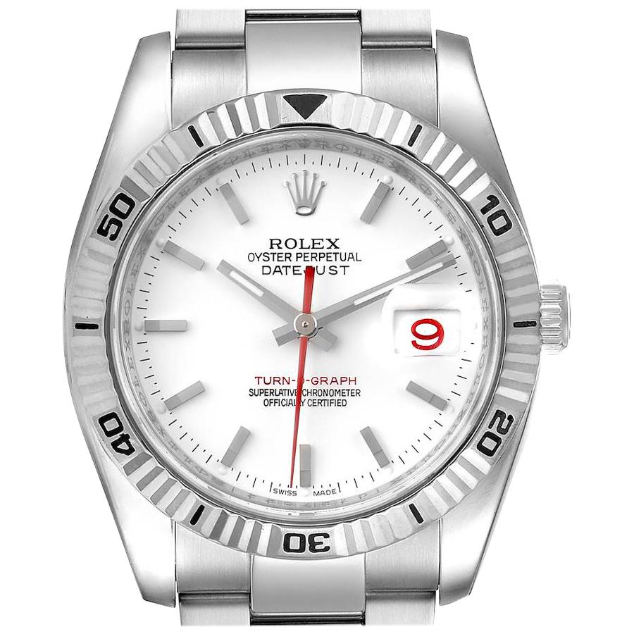 Rolex Turnograph Steel White Gold Bezel Men's Watch 116264 Box For Sale