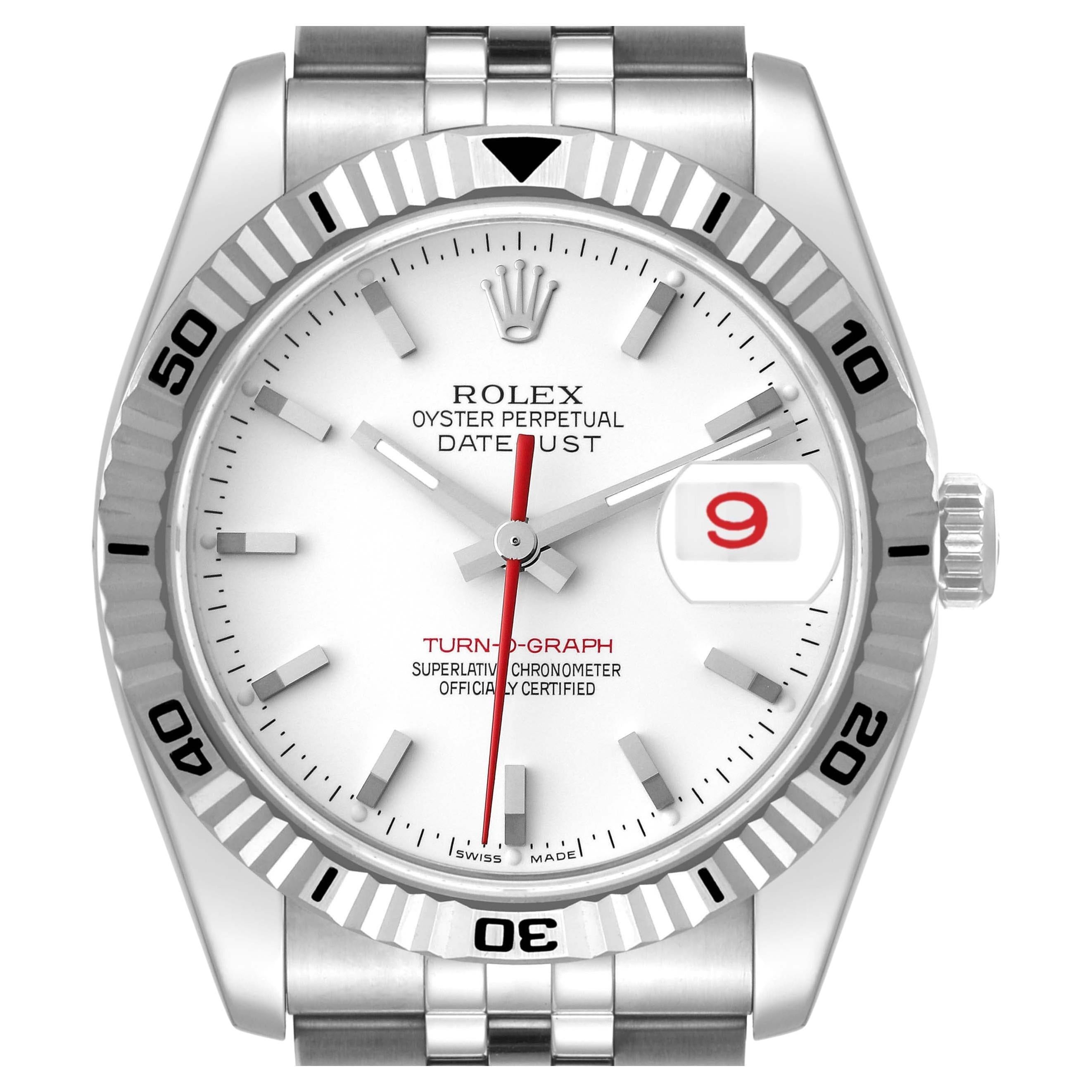 Rolex Turnograph Steel White Gold Bezel Mens Watch 116264