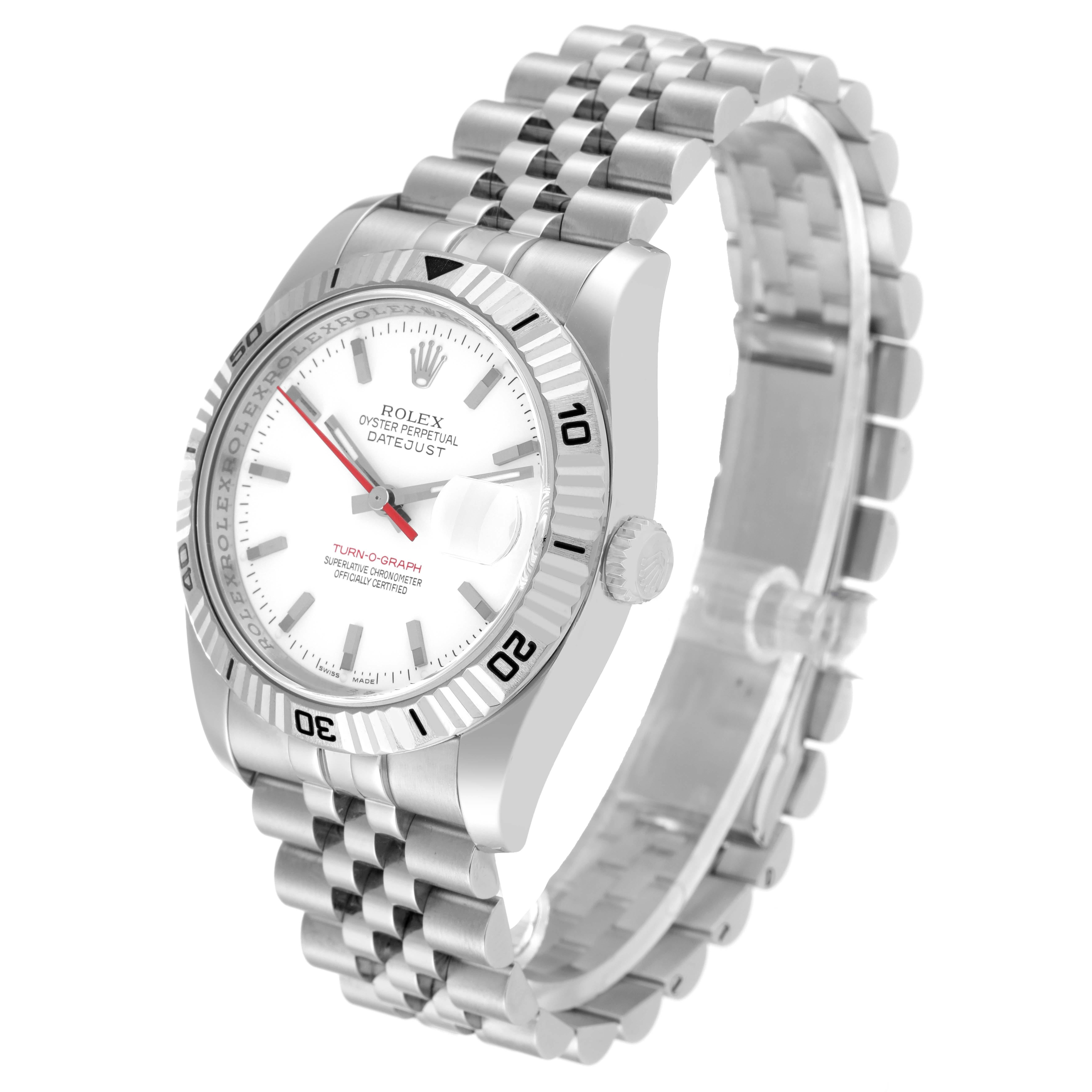Men's Rolex Turnograph Steel White Gold Bezel White Dial Mens Watch 116264