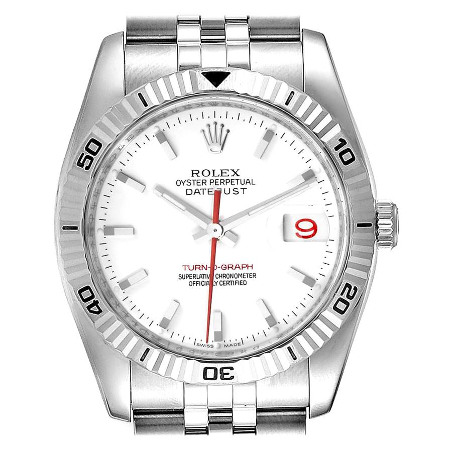 Rolex Turnograph Steel White Gold Bezel White Dial Men's Watch 116264 For Sale