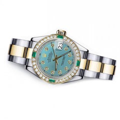 Rolex Montre Datejust en turquoise bicolore avec lunette en émeraude et diamants 68273
