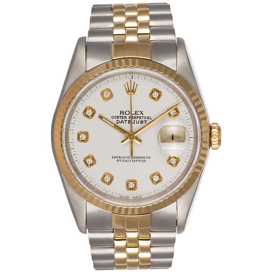 Rolex Two-Tone 18 Karat Gold and Stainless Steel Datejust 16233 Diamond Dial