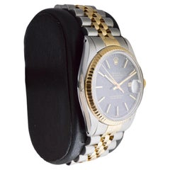 Rolex Two Tone 18Kt Gold and Steel Datejust with Rare Black Dial circa 1970's