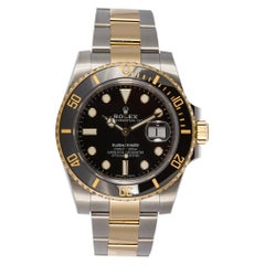 Used Rolex Two-Tone Black Ceramic Submariner 18 Karat Gold and Stainless Steel 116613