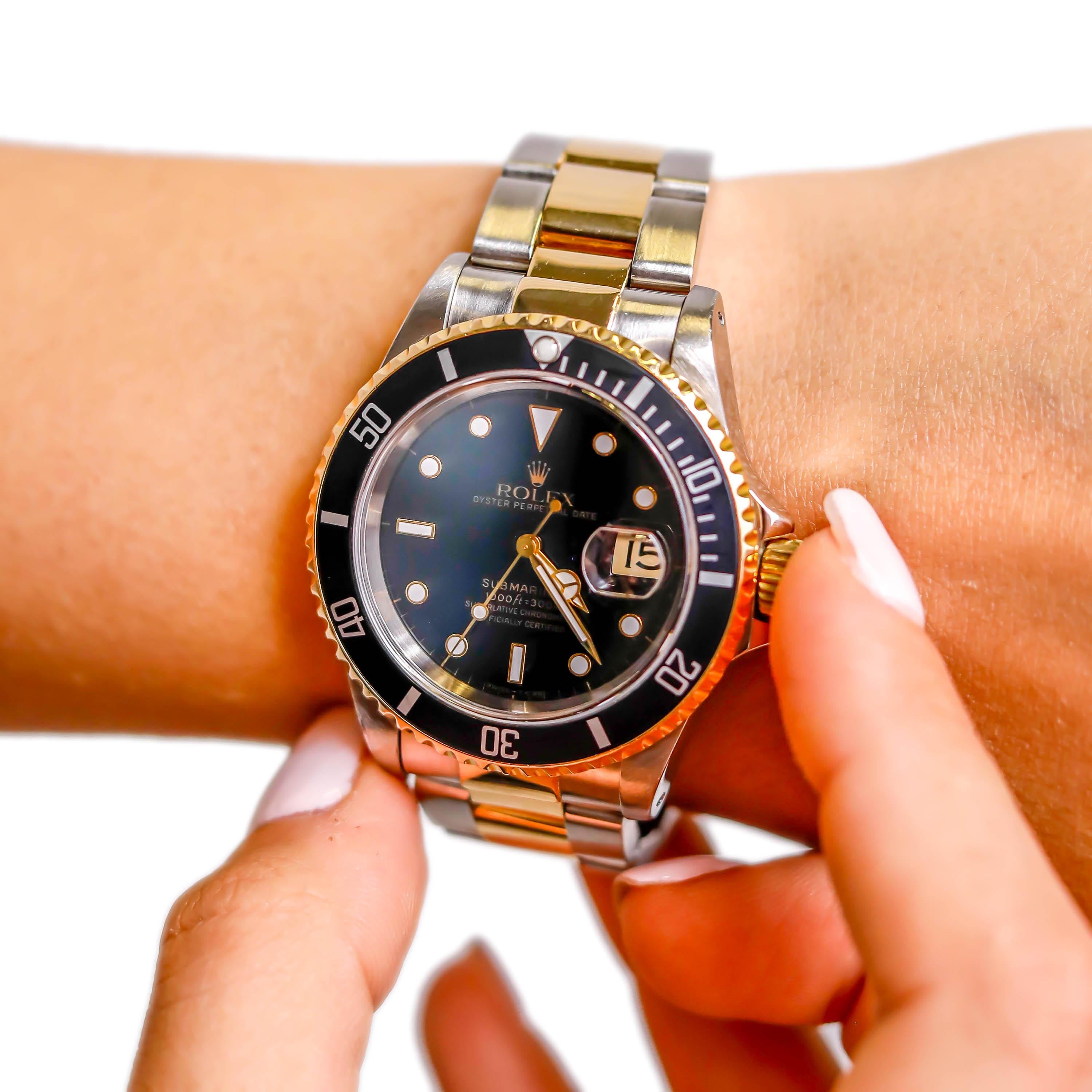 Women's or Men's Rolex Two-Tone Black Ceramic Submariner 18 Karat Gold and Stainless Steel