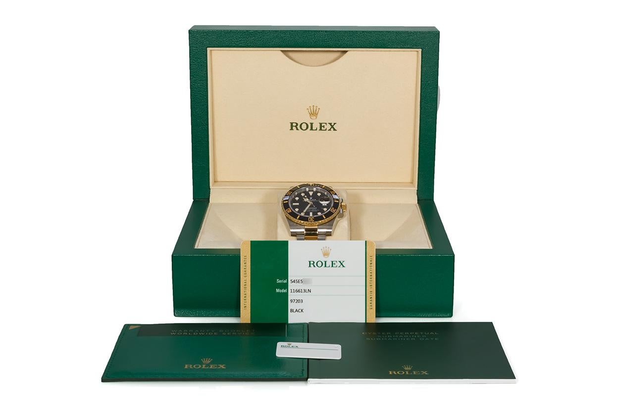 Men's Rolex Two-Tone Black Ceramic Submariner 18 Karat Gold and Stainless Steel 116613