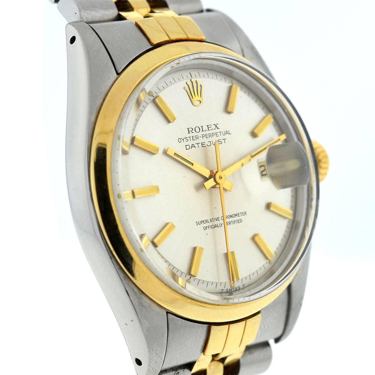 Company - Rolex
Model - Datejust 1601
Case Metal - Stainless Steel
Case Size - 36mm
Dial - Silver
Bracelet - 14k Yellow Gold Two-Tone Jubilee with Clasp - will fit up to a 7
