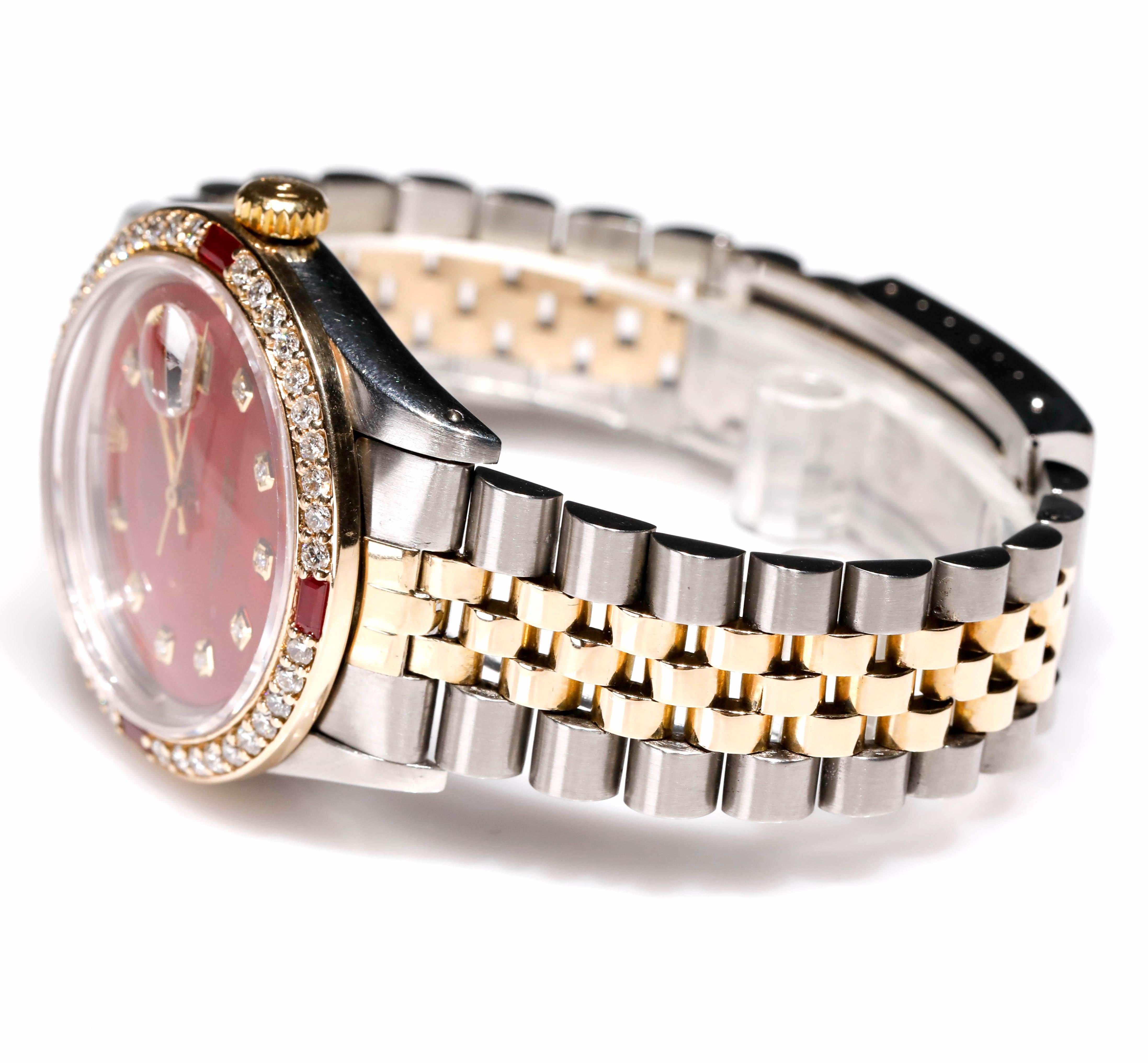 gold rolex red face with diamonds
