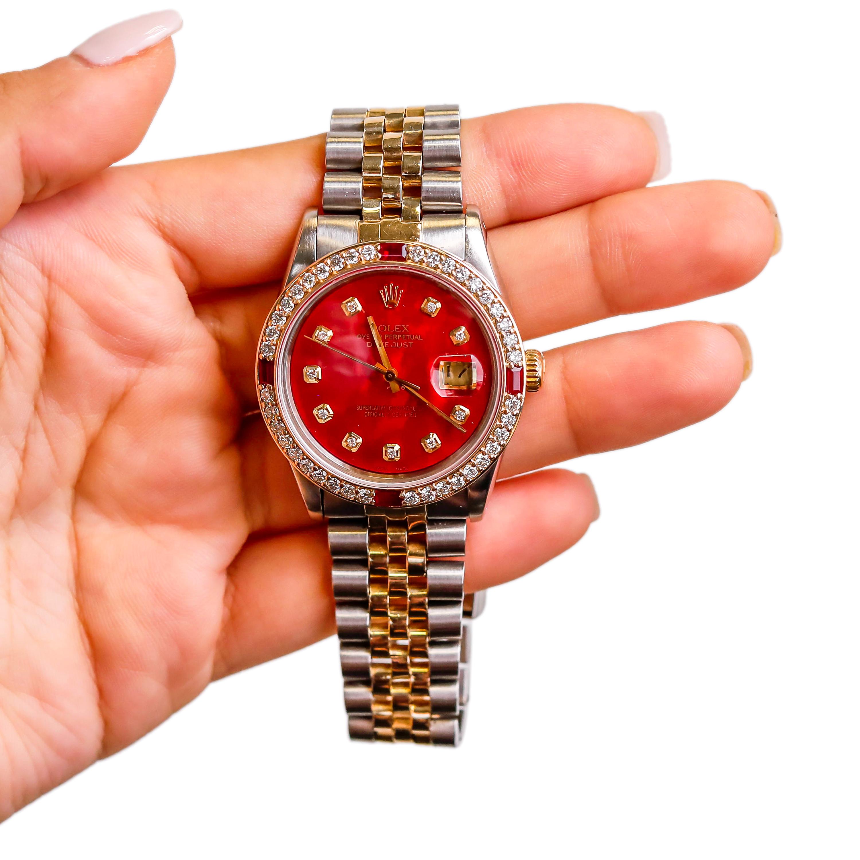 Rolex Two-Tone Datejust Men's 1978, Automatic Diamond Ruby Dial 18 Karat Gold 1