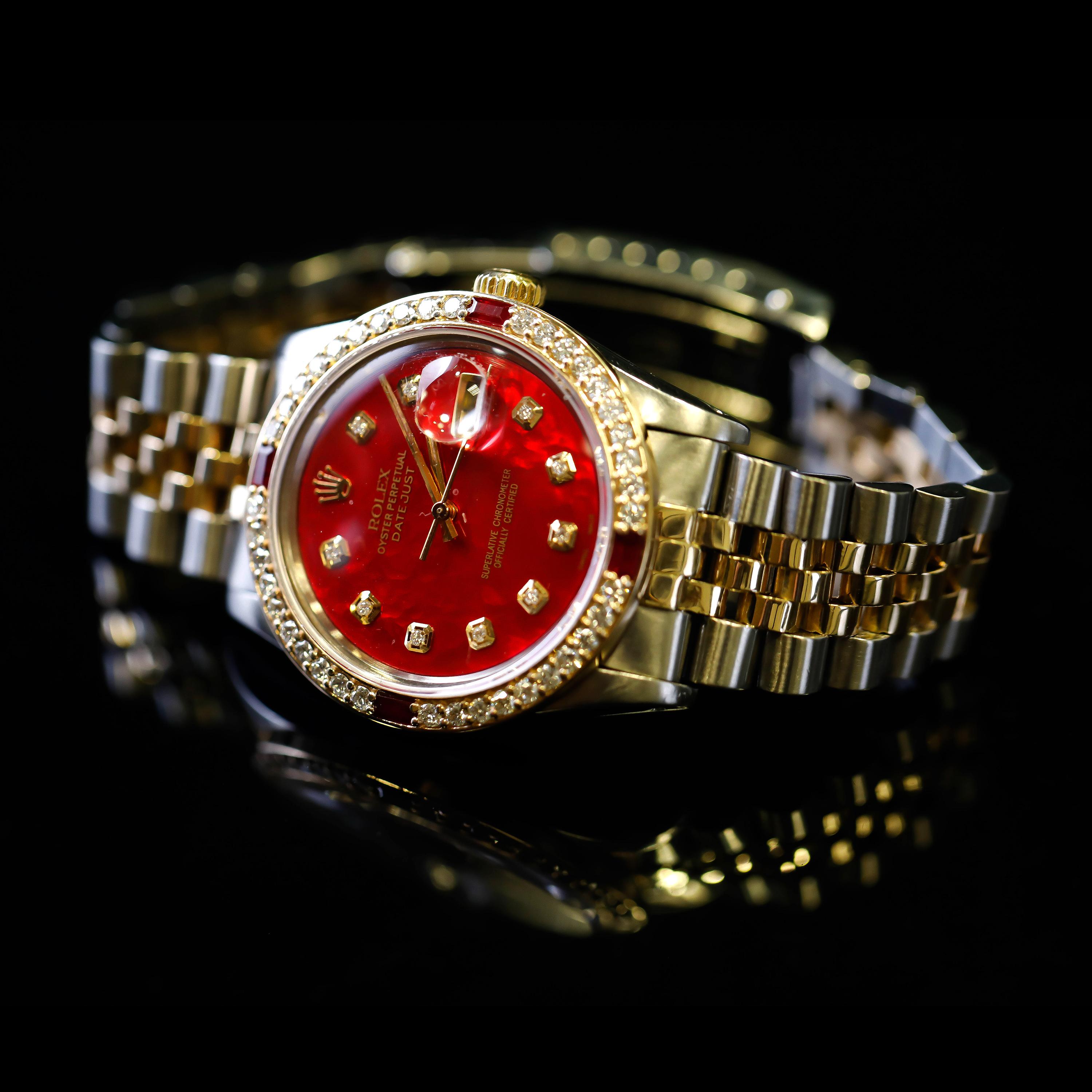 Rolex Two-Tone Datejust Men's 1978, Automatic Diamond Ruby Dial 18 Karat Gold 4