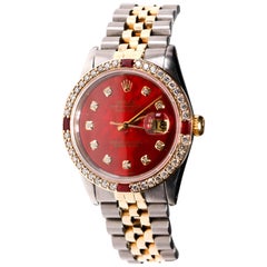 Rolex Two-Tone Datejust Men's 1978, Automatic Diamond Ruby Dial 18 Karat Gold