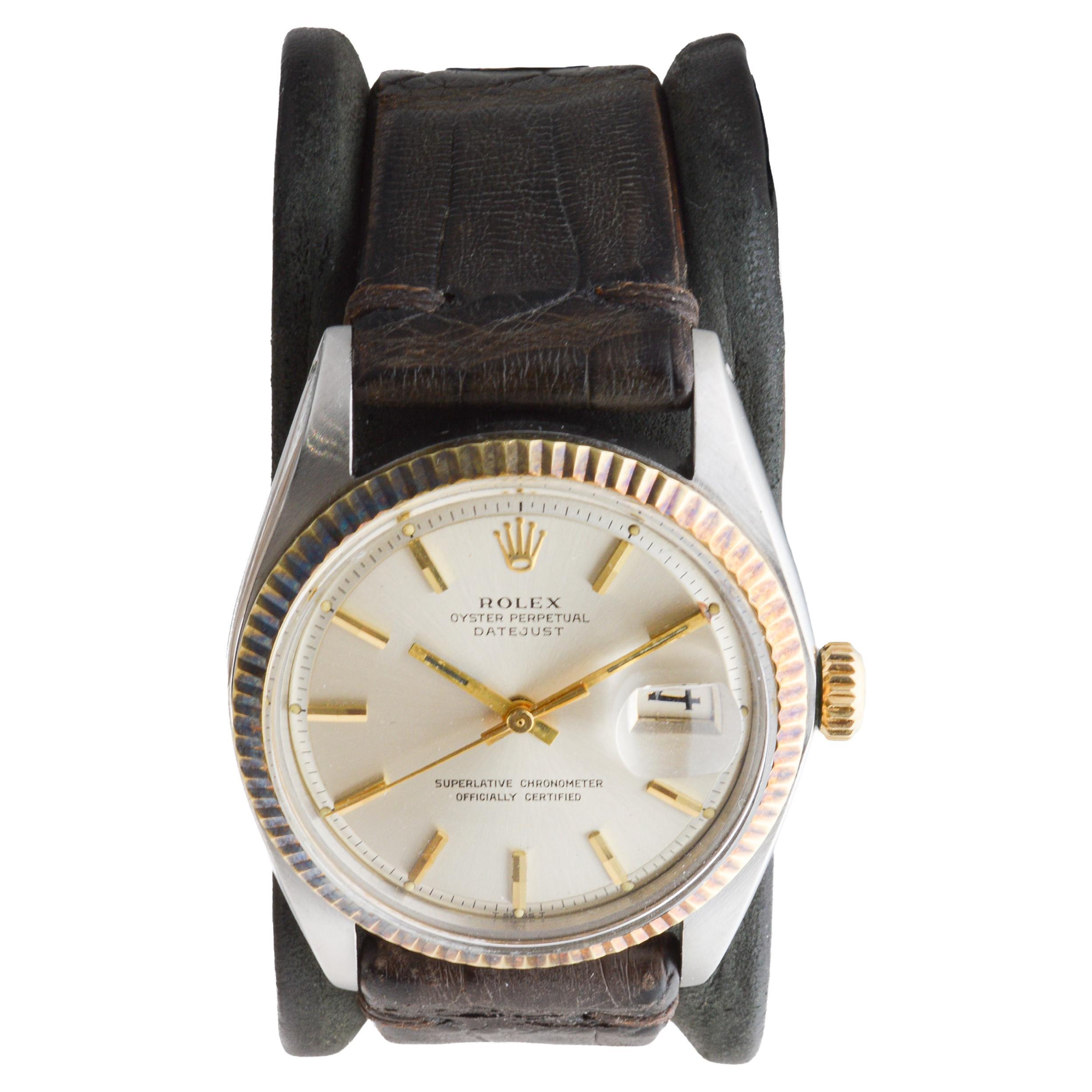 Rolex Two-Tone Datejust Never Polished with Patinated Bezel Original Dial 1968 In Excellent Condition In Long Beach, CA