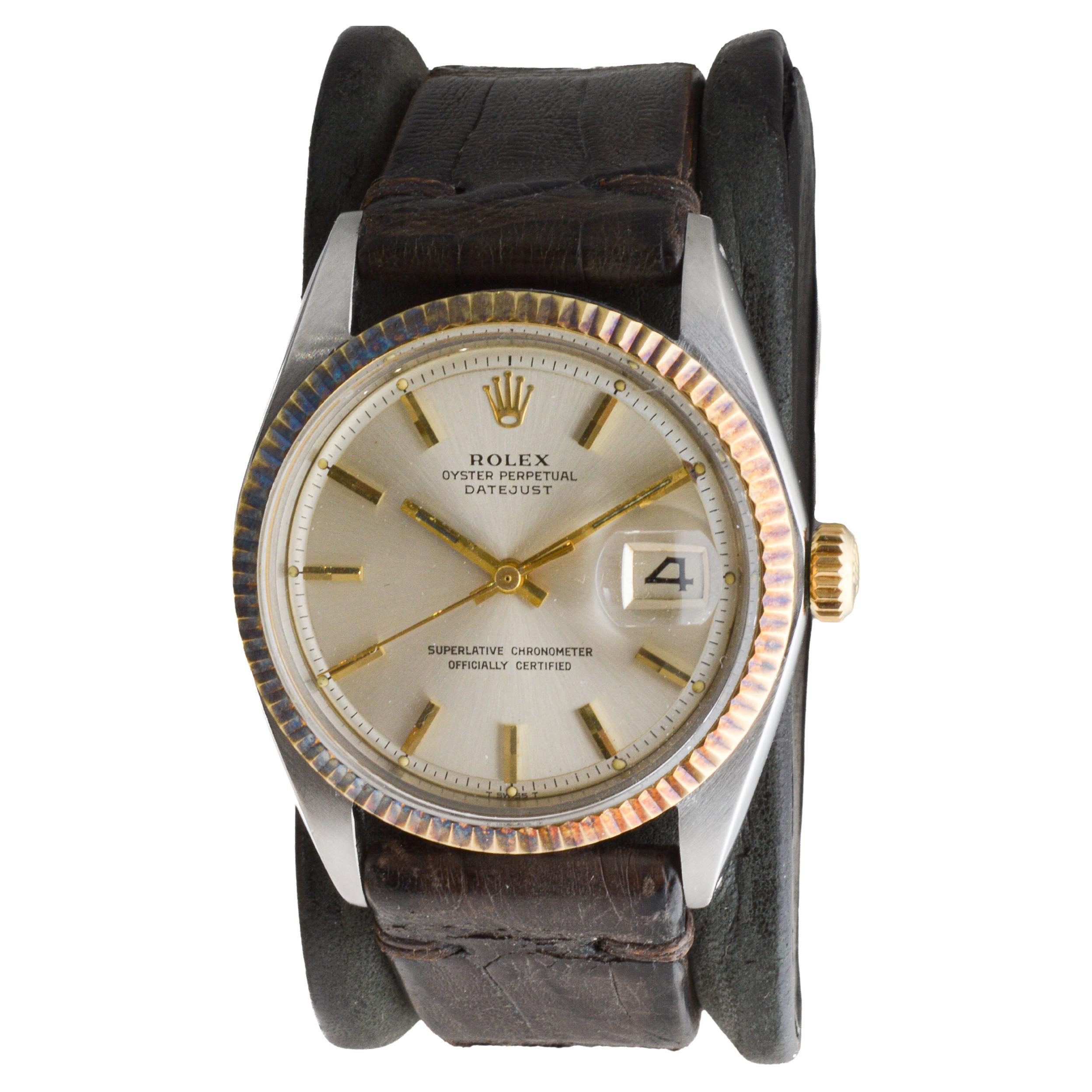 Women's or Men's Rolex Two-Tone Datejust Never Polished with Patinated Bezel Original Dial 1968