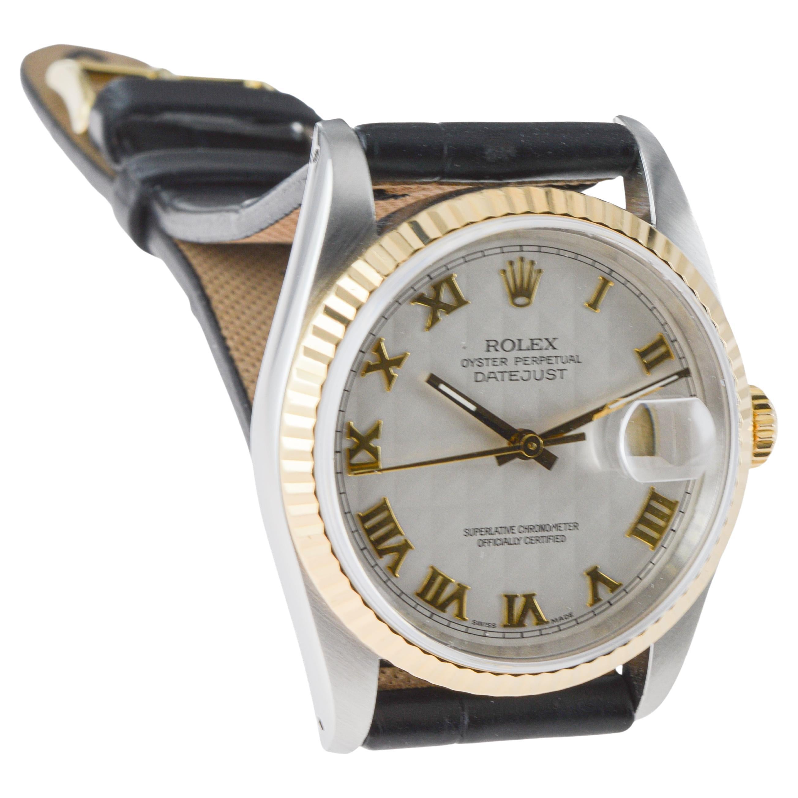 Rolex Two Tone Datejust Never Polished with Rare Pyramid Roman Numeral Dial 1990 2