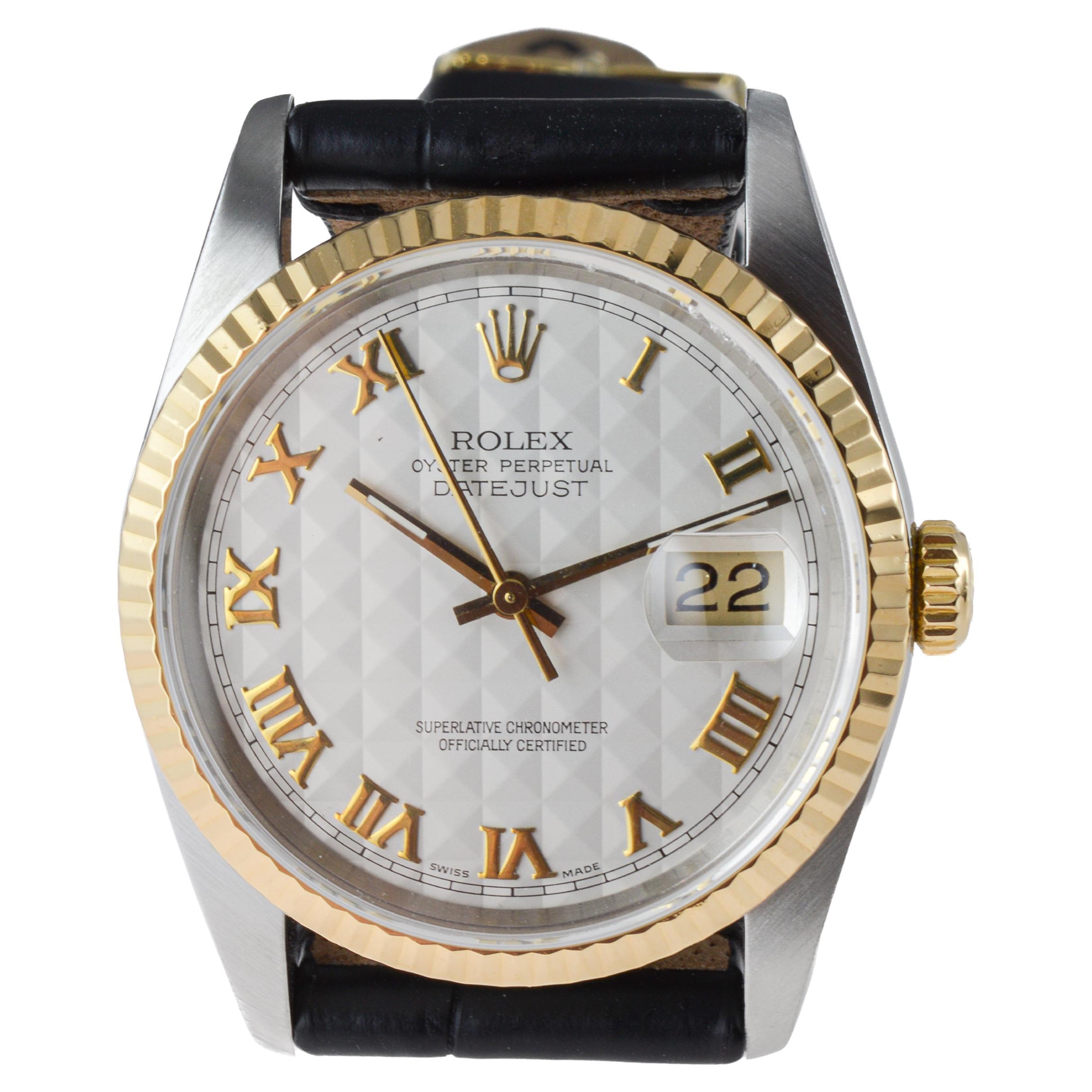 Rolex Two Tone Datejust Never Polished with Rare Pyramid Roman Numeral Dial 1990 3