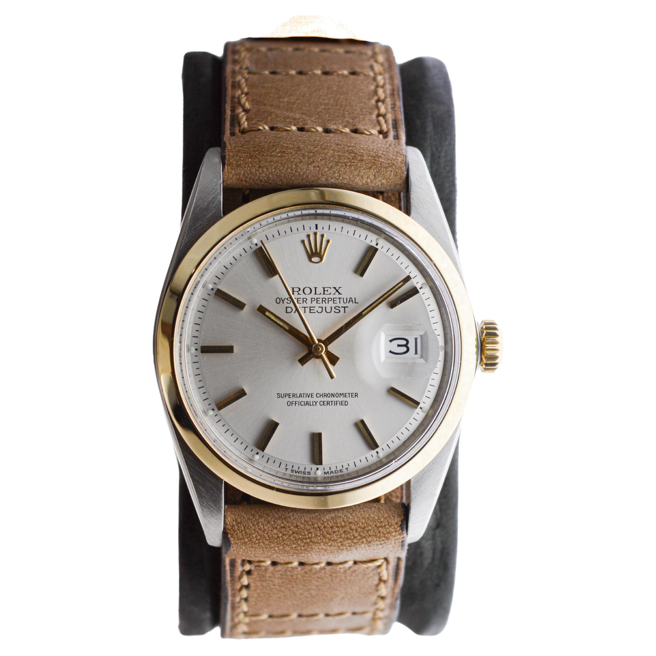 Rolex Two-Tone Datejust Rare Smooth Bezel circa, 1971 Flawless Original Dial  For Sale
