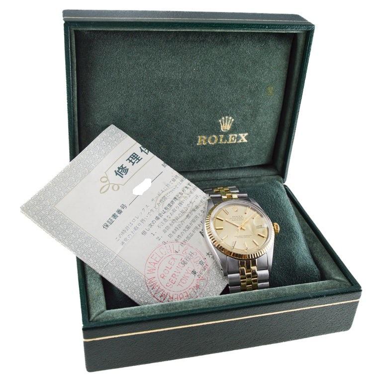 FÁBRICA / CASA: Rolex Watch Company
ESTILO / REFERENCIA: Datejust / Referencia 1601
METAL / MATERIAL: Acero inoxidable bicolor y oro macizo
CIRCA / AÑO: 1978
DIMENSIONES / TAMAÑO: Longitud 44mm X Diámetro 36mm
MOVIMIENTO / CALIBRE: cuerda perpetua /