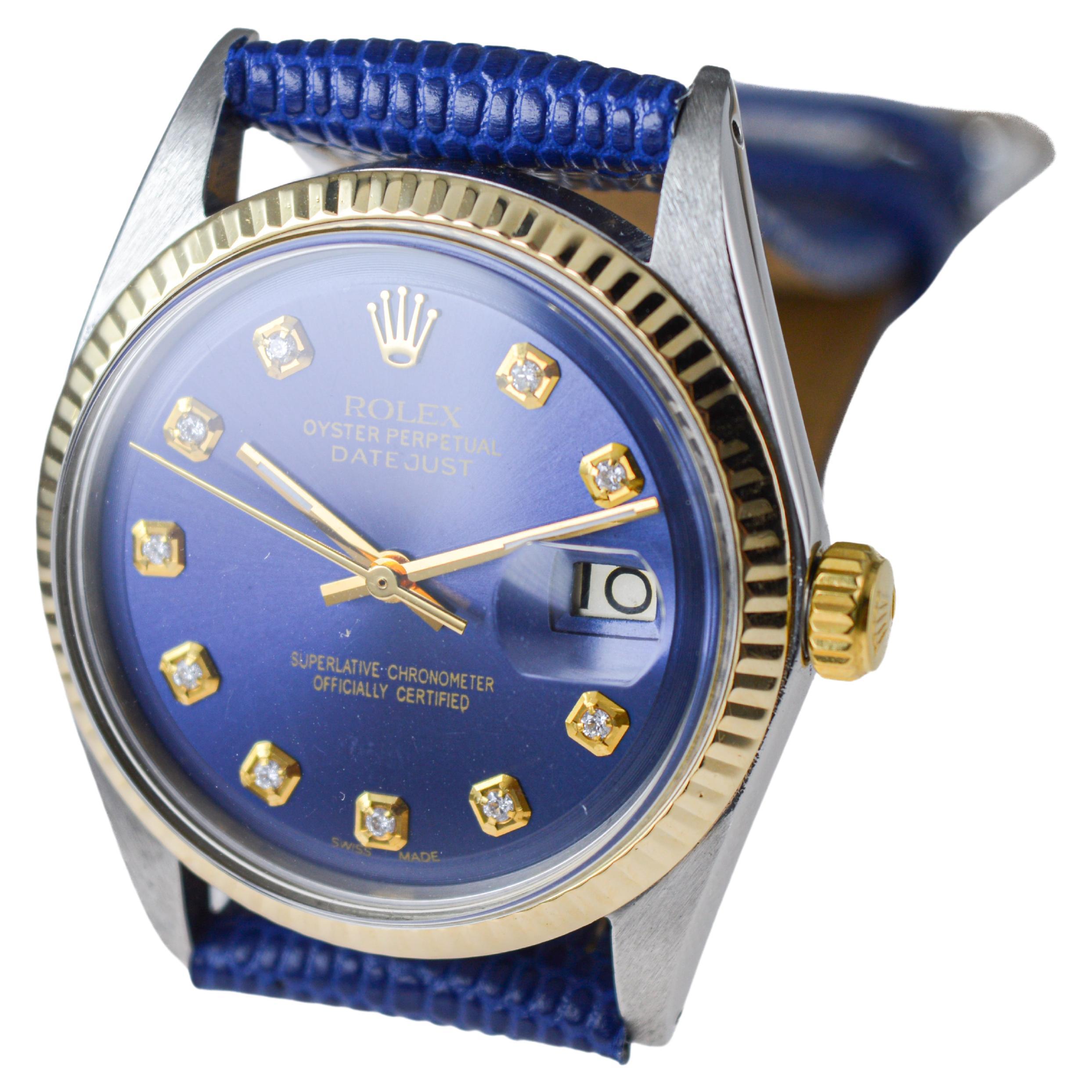 Rolex Two-Tone Datejust with Custom Made Blue Dial and Diamond Markers 1960's For Sale 5