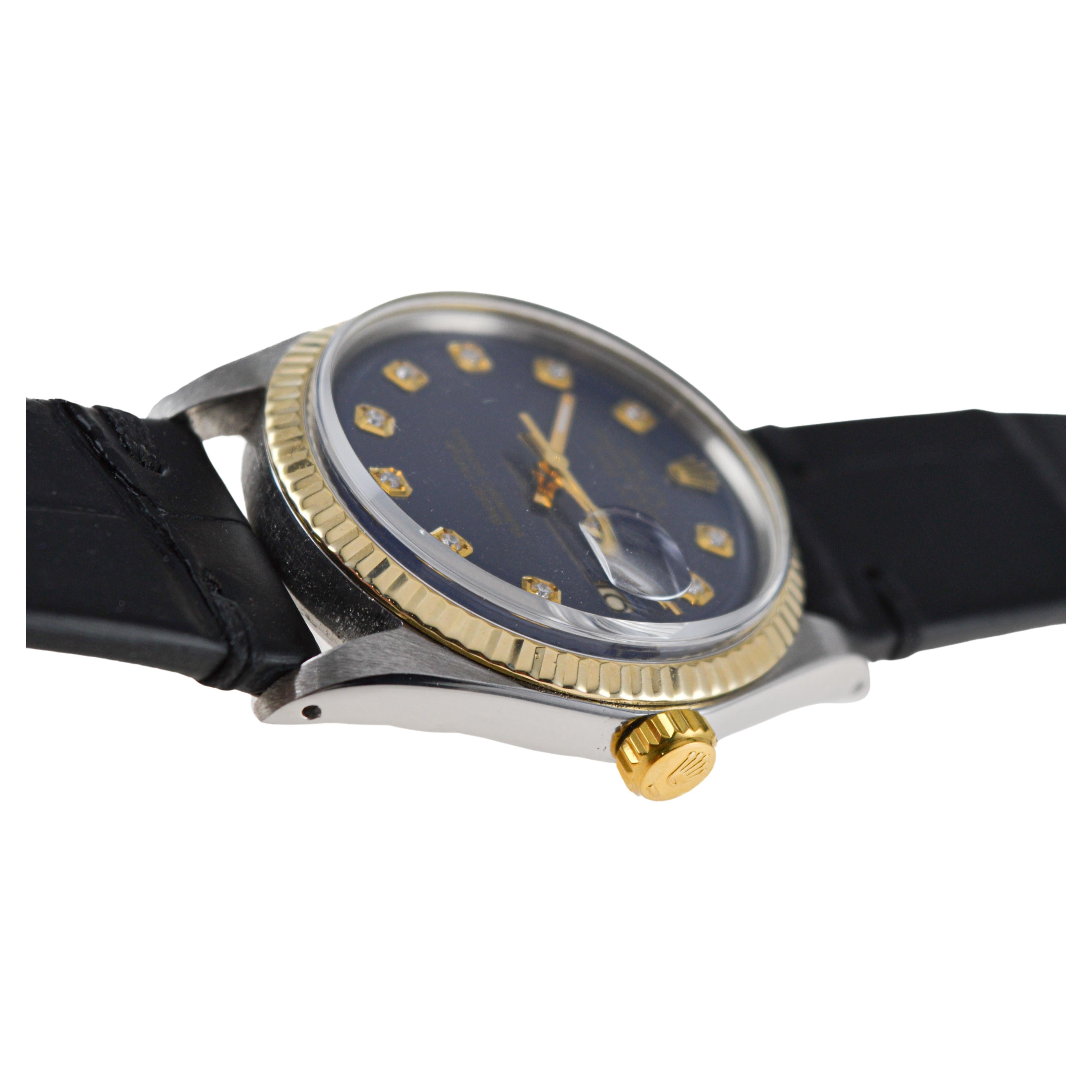 Rolex Montre Datejust avec cadran bleu et index en diamants faits sur mesure, années 1960 en vente 6