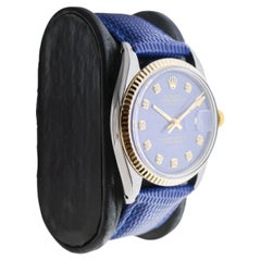 Rolex Zweifarbiges Datejust-Zifferblatt mit maßgefertigtem blauem Zifferblatt und Diamantmarkierungen 1960er Jahre