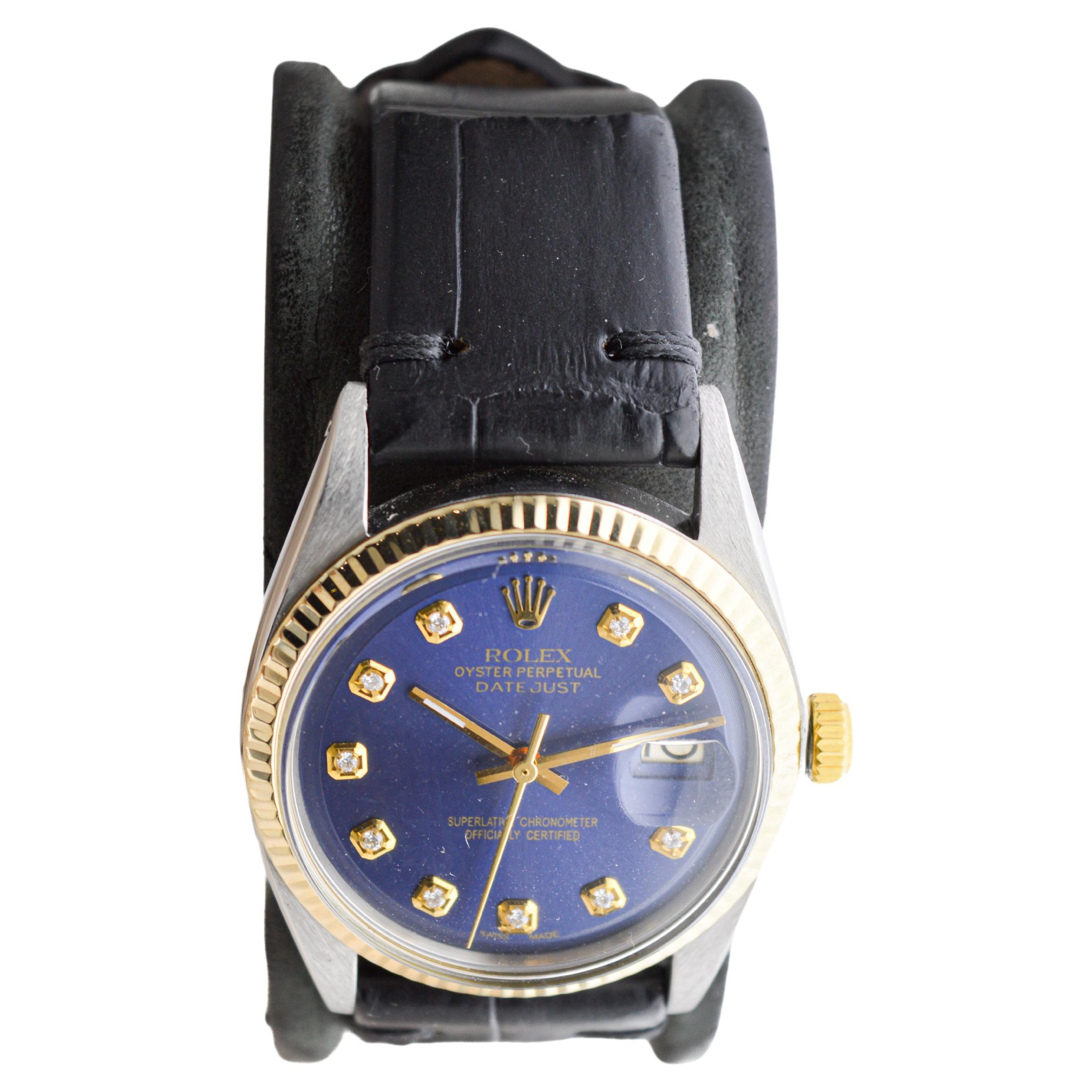 Rolex Montre Datejust avec cadran bleu et index en diamants faits sur mesure, années 1960 Unisexe en vente