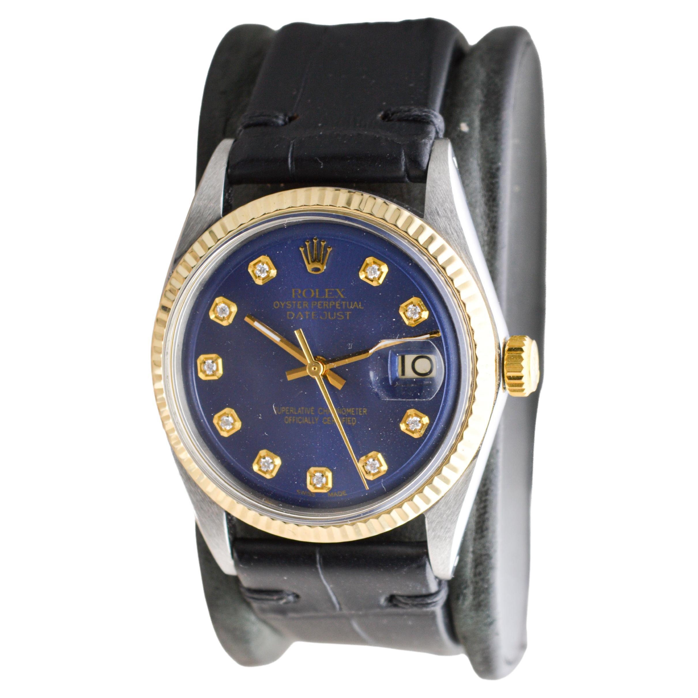 Rolex Montre Datejust avec cadran bleu et index en diamants faits sur mesure, années 1960 en vente 1
