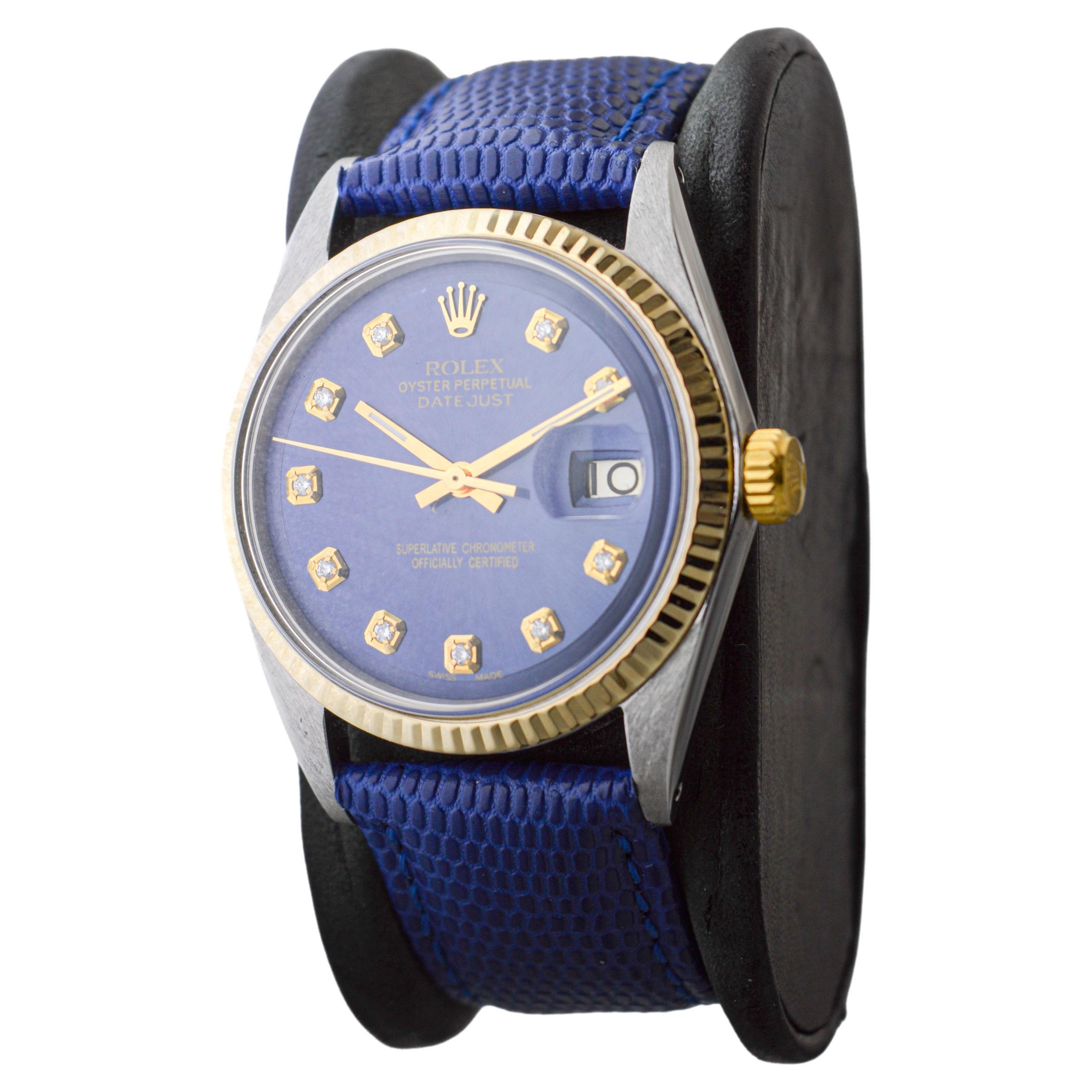 Rolex Two-Tone Datejust with Custom Made Blue Dial and Diamond Markers 1960's For Sale 1