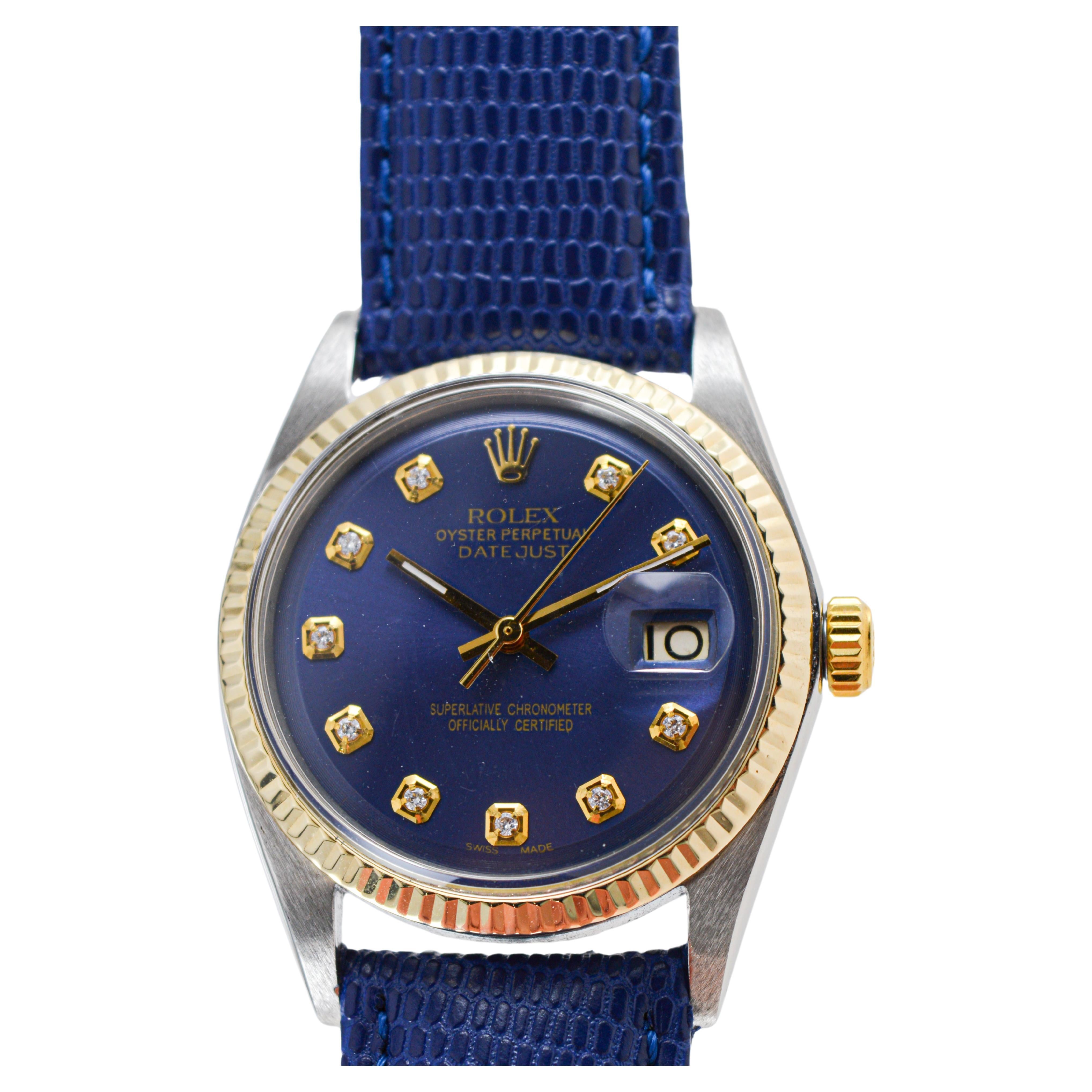 Rolex Two-Tone Datejust with Custom Made Blue Dial and Diamond Markers 1960's For Sale 2