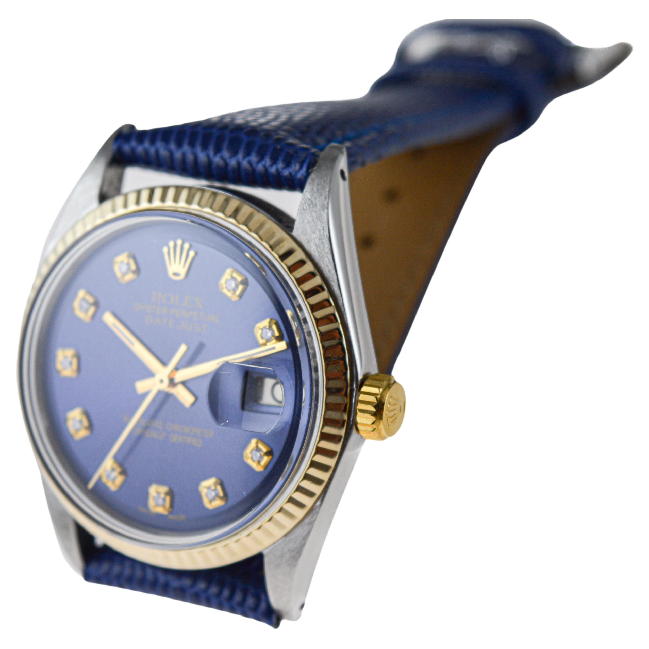 Rolex Two-Tone Datejust with Custom Made Blue Dial and Diamond Markers 1960's For Sale 3
