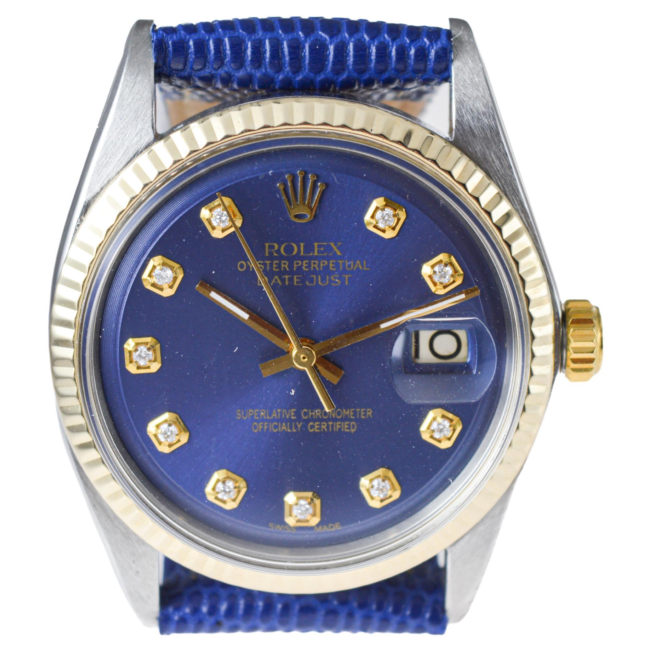 Rolex Two-Tone Datejust with Custom Made Blue Dial and Diamond Markers 1960's For Sale 4